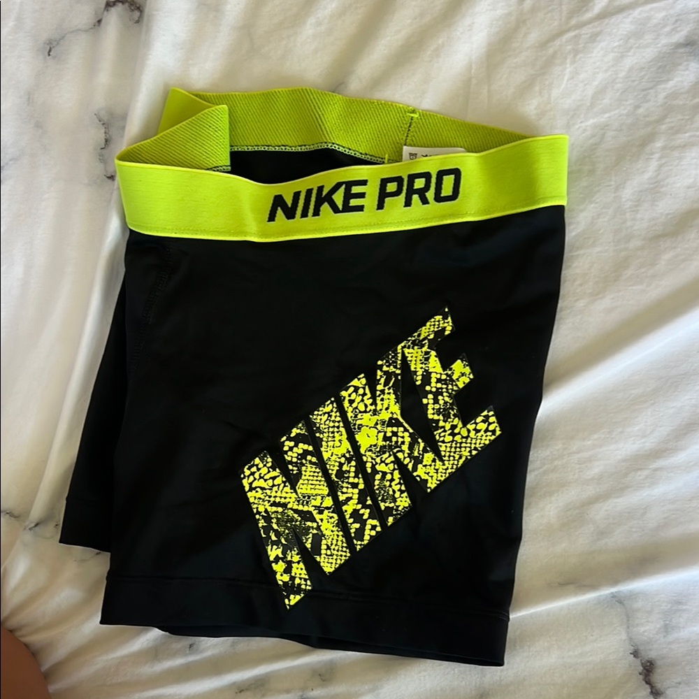 Nike Pro Black and Neon Yellow Pro Shorts